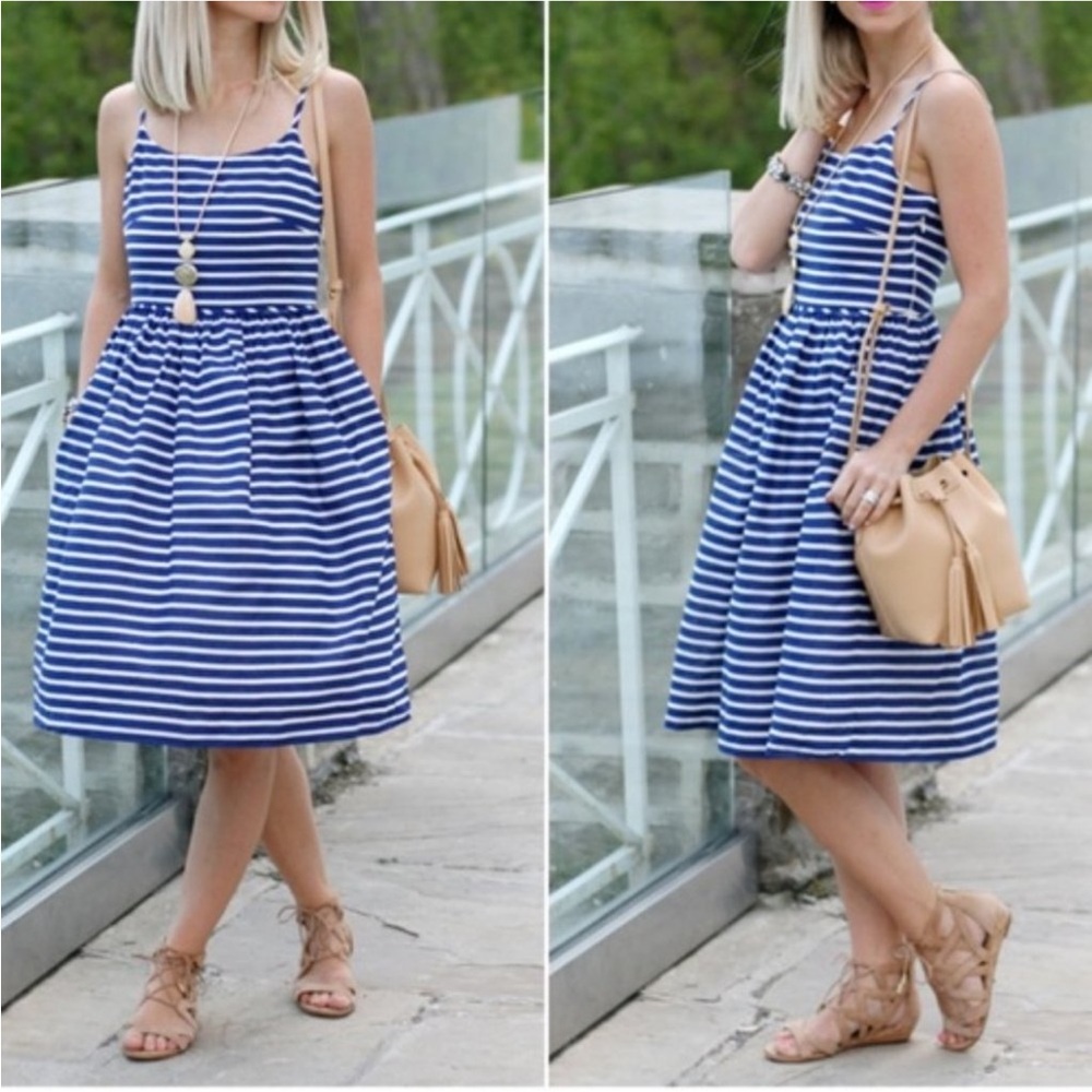 J. Crew blue and white stripe linen blend sundress Size 4